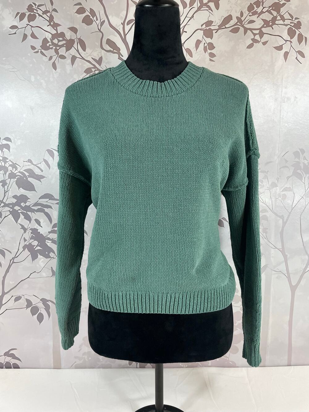 Hollister Women Slouchy Drop Shoulder Knit Sweater Sage Green M Exposed Seam